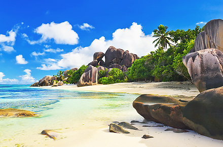 Världens vackraste stränder finns på Seychelerna.